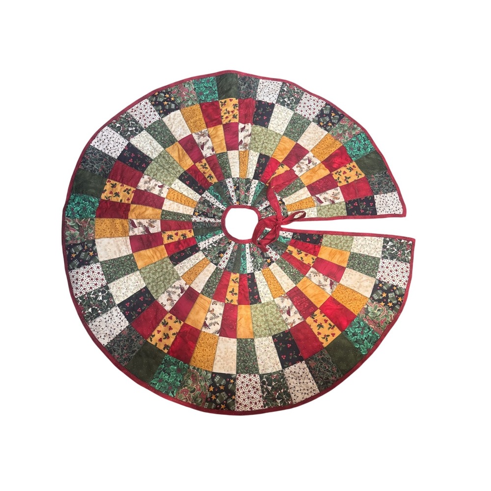 Handmade Patchwork Christmas Tree Skirt Reversible Red Green Gold 44" 2011